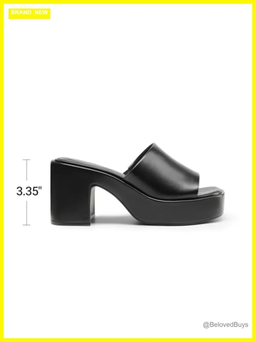 Chunky Platform Heel Sandals Square Toe Slip On Faux Leather